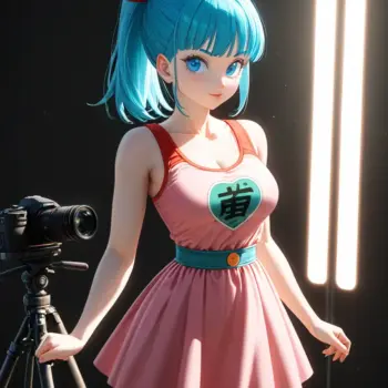 Vibrant Anime Girl with Blue Hair in Cute Dress
