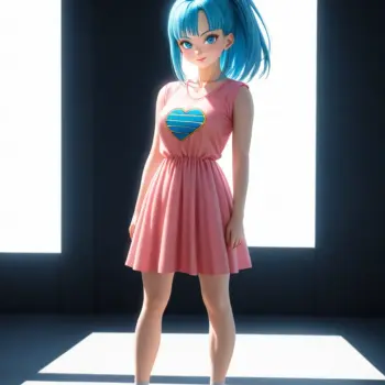 Vibrant Anime Girl with Blue Hair in Cute Dress