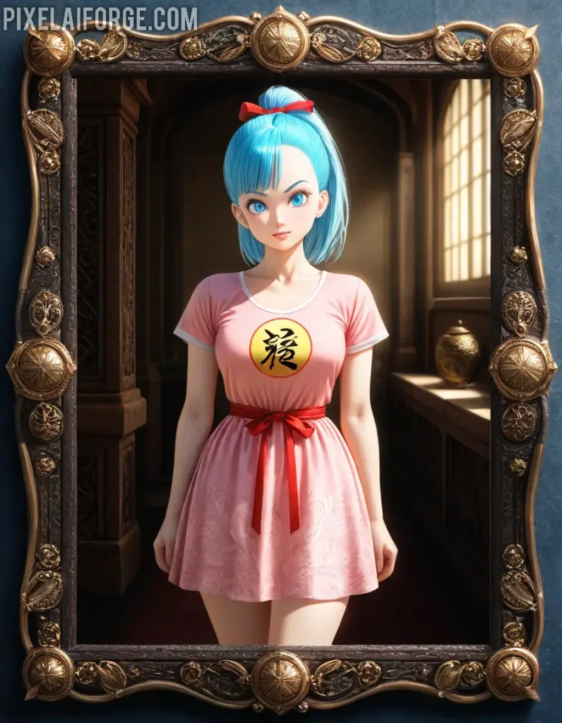 Vibrant Anime Girl with Blue Hair in Cute Dress