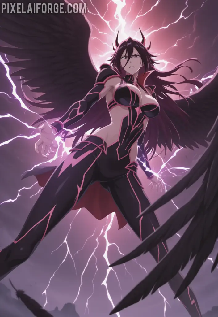 Yhwach rising into the sky with Quincy powers activated, black wings spreading, lightning effects, Final Battle arc, cinematic anime art from Bleach Thousand-Year Blood War 