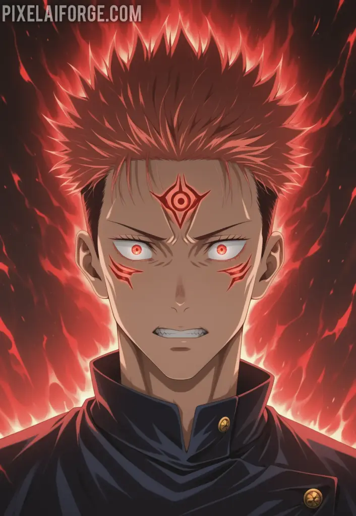 Ilustracion anime genegada por IA de Yuji vs Pseudo-Geto El Poder del Máximo Rendimiento en Jujutsu Kaisen