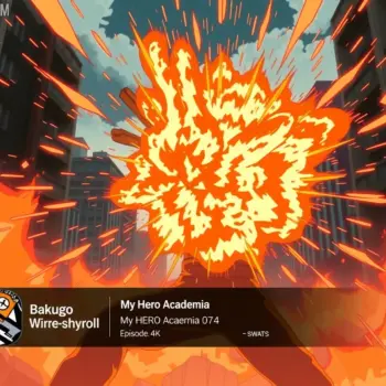Bakugo usando su quirk con Crunchyroll para ver My Hero Academia online en español.