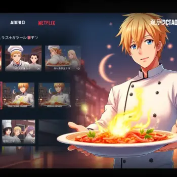 Soma Yukihira con un plato frente a AnimeID para ver Shokugeki no Soma en 2025.