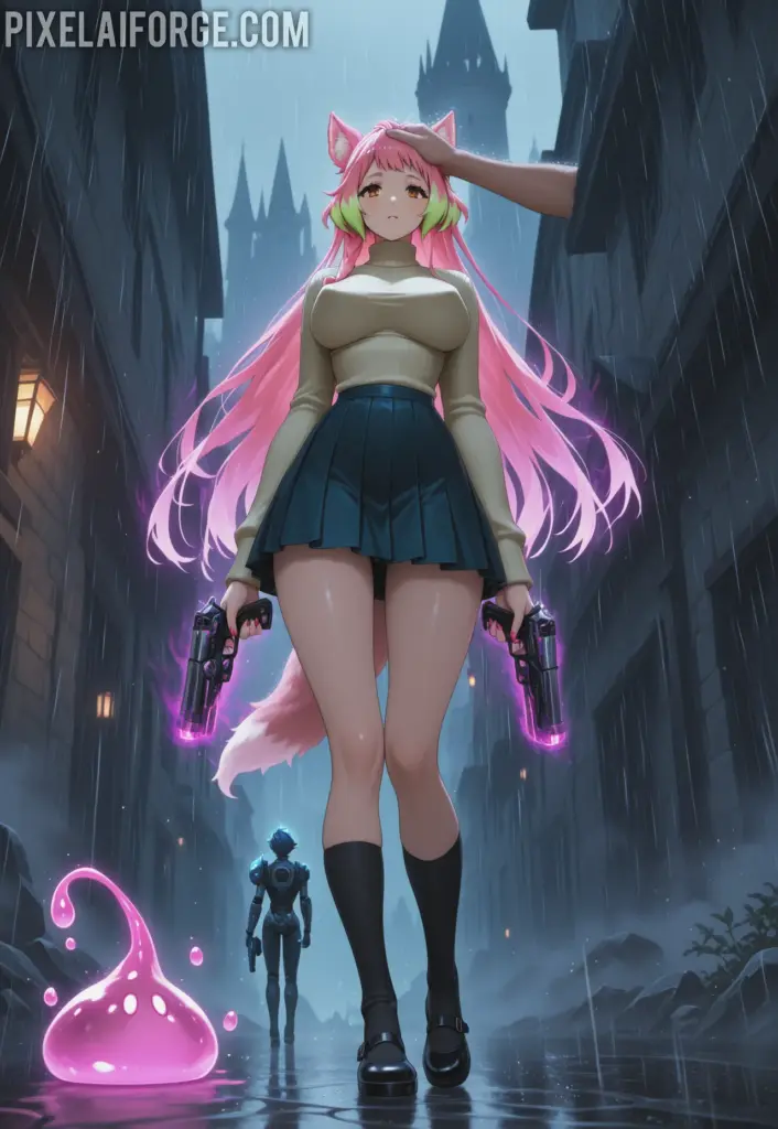 Kaelith in the Rainy Alley