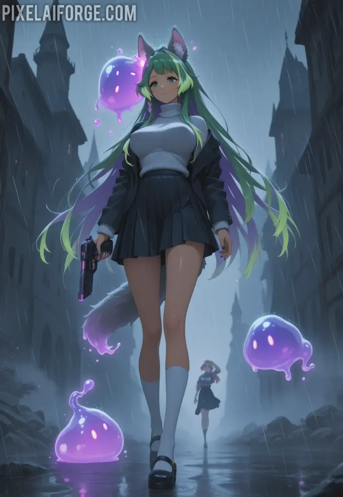 Kaelith in the Rainy Alley