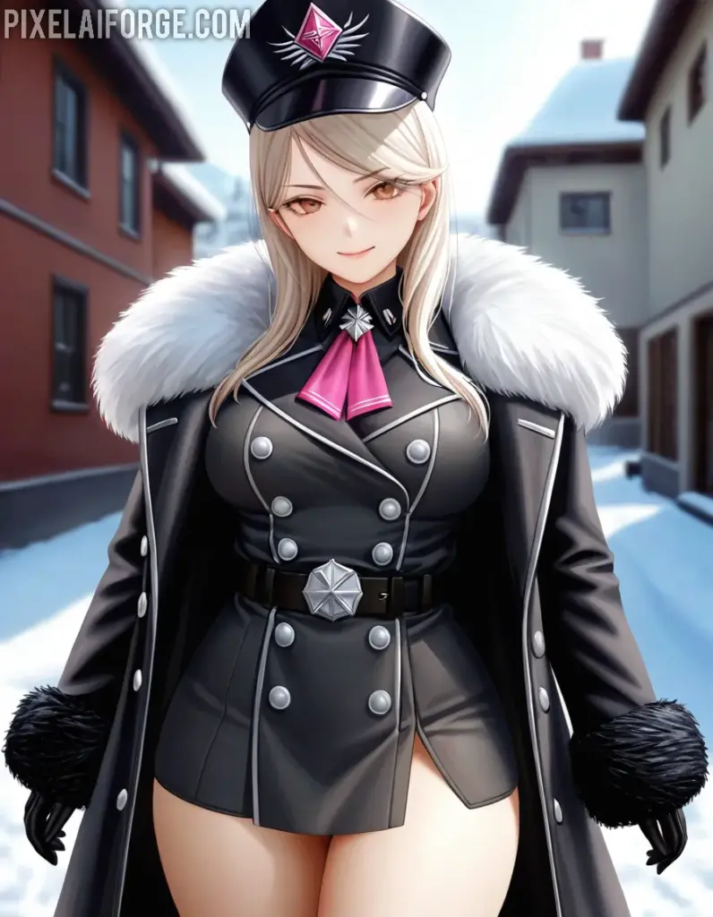 Chica Anime en uniforme negro de Hugo Boss