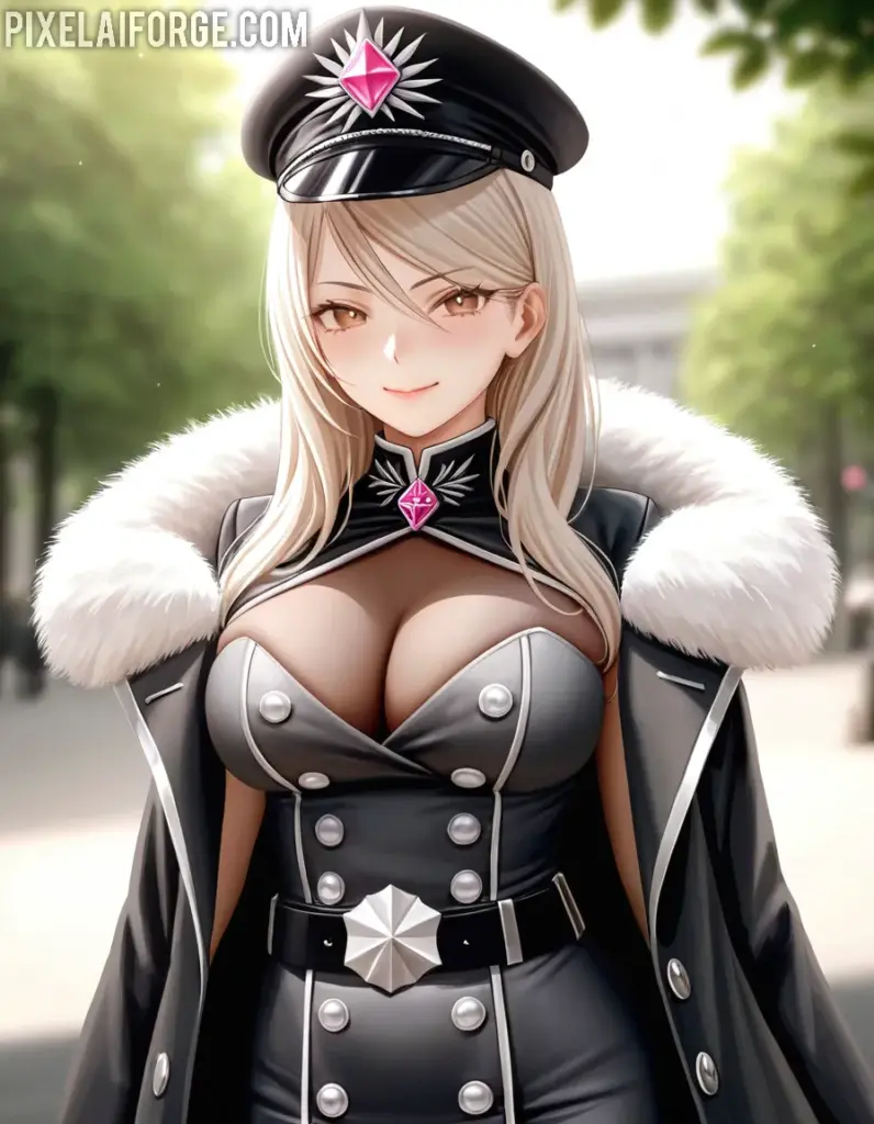 Chica Anime en uniforme negro de Hugo Boss