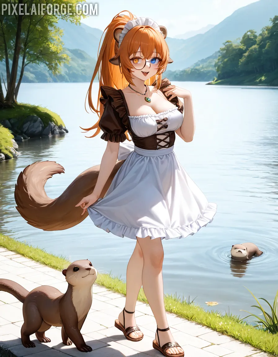 Kemonomimi Anime en el lago de las nutrias
