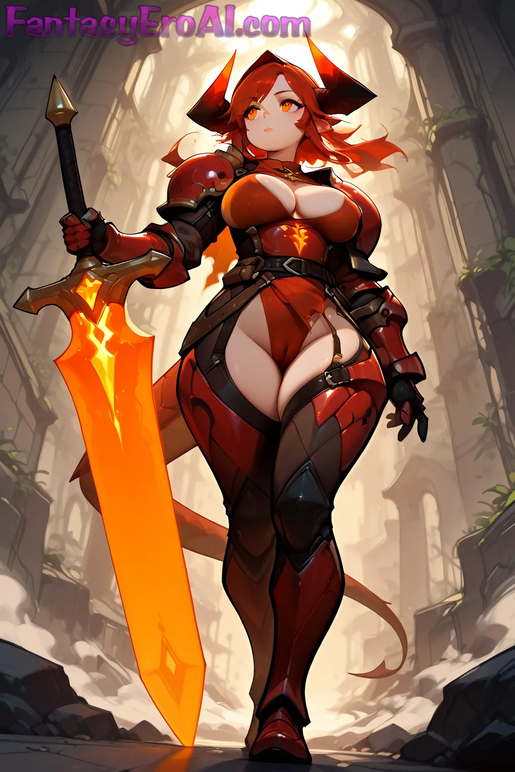 Guerrera Dragón en Montaña de Fuego Místico